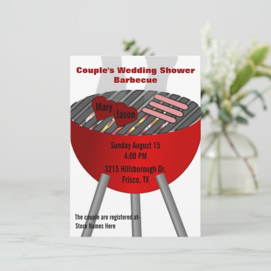バーベキューのテーマのカップルのウェディングシャワーの招待状 招待状 (スタンド正面)