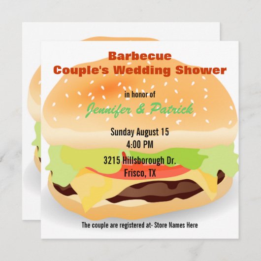 バーベキューのテーマのカップルのウェディングシャワーの招待状 招待状 (正面/裏面)