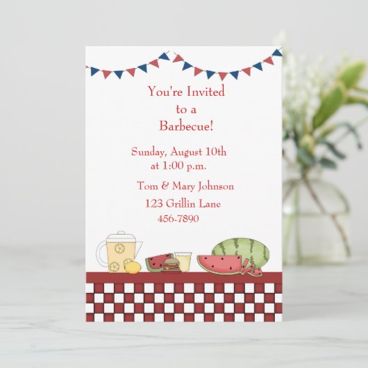 バーベキューのピクニックによって市松模様にされるボーダー 招待状 (スタンド正面)