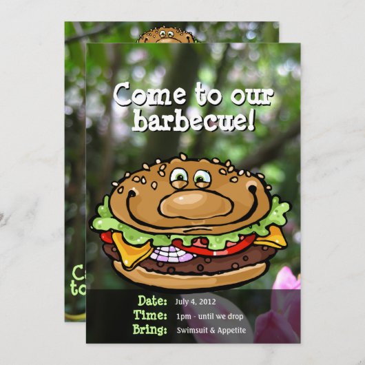 バーベキューの夏の屋外のパーティーはカスタマイズ 招待状 (正面/裏面)