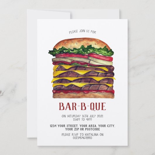バーベキューの招待状　巨大バーガー 招待状 (正面)