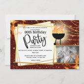 バーベキューの炎とストリングライトの写真　どんな年齢の誕生日にも 招待状 (正面)