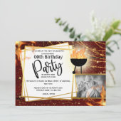 バーベキューの炎とストリングライトの写真　どんな年齢の誕生日にも 招待状 (スタンド正面)