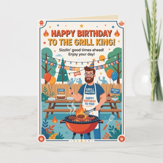 バーベキューの王様 グリルキング 誕生日カード カード (正面)
