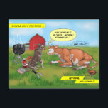 バーベキューの裏切り！- ポストカード<br><div class="desc">弱々しい瞬間に、犬は計画に賢くなった友人の牛をバーベキューする準備をする！</div>