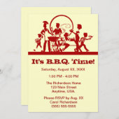 バーベキューの調理師の赤およびクリームの家族 招待状 (正面/裏面)