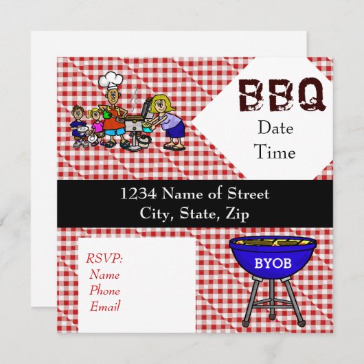 バーベキューやバーベキューおもしろいカスタマイズパーティの招待状だ! 招待状 (正面/裏面)
