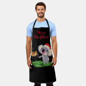 バーベキューを楽しむオーストラリアのクリスマスかわいいコアラ エプロン (着用した状態)