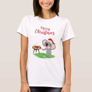 バーベキューを楽しむオーストラリアのクリスマスかわいいコアラ Tシャツ