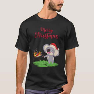 バーベキューを楽しむオーストラリアのクリスマスかわいいコアラ Tシャツ