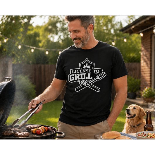 バーベキューを楽しむライセンス取得者へおくる面白いBBQデザイン Tシャツ