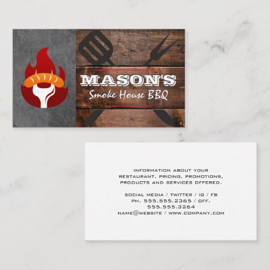 バーベキューウッド | 料理ツールソーセージの火のロゴ 名刺 (正面/裏面)