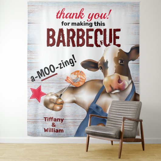 バーベキュークックアウトカウグリリング海老の背景 タペストリー (インサイチュ)