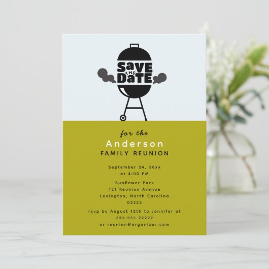 バーベキューグリルパーティーのSave the Date 招待状 (スタンド正面)