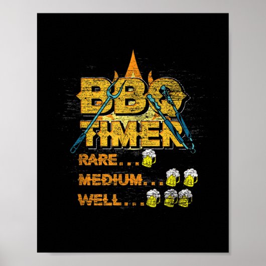 バーベキューグリルマスター飲ビールグリラー肉ステーキ ポスター (正面)