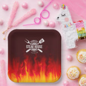 バーベキューグリル炎パーソナライズされた— Steak House ペーパープレート (パーティー)