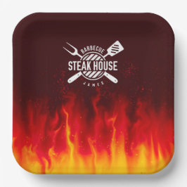 バーベキューグリル炎パーソナライズされた— Steak House ペーパープレート