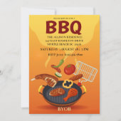 バーベキューグリル  パーティー  夏  屋外食事 招待状 (正面)