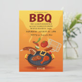 バーベキューグリル  パーティー  夏  屋外食事 招待状 (スタンド正面)