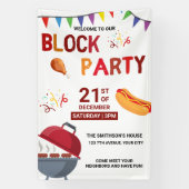 バーベキュースナックピクニックおもしろい近隣ブロックパーティー 横断幕 (縦)