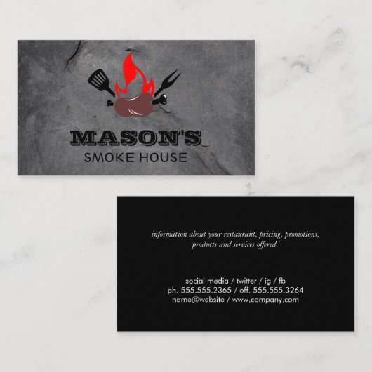 バーベキューソーセージを串に刺して炎 名刺 (正面/裏面)