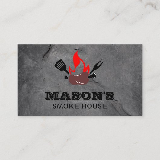 バーベキューソーセージを串に刺して炎 名刺 (正面)