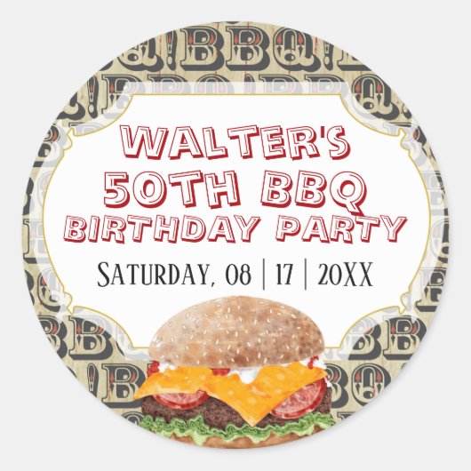 バーベキューチーズブルガーニーエイジ誕生日 ラウンドシール (正面)