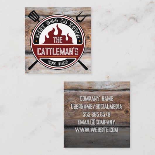 バーベキューツール |木目素朴カード スクエア名刺 (正面/裏面)