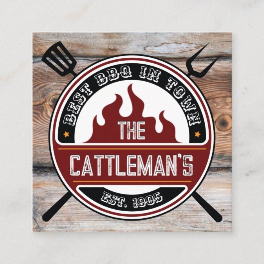 バーベキューツール |木目素朴カード スクエア名刺 (正面)