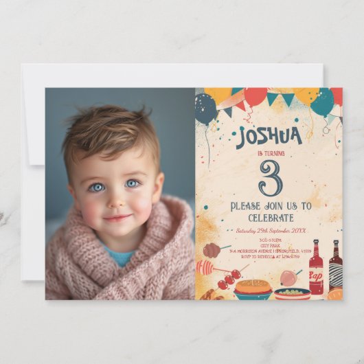 バーベキューテーマバースデーパーティーIカスタム写真 招待状 (正面)