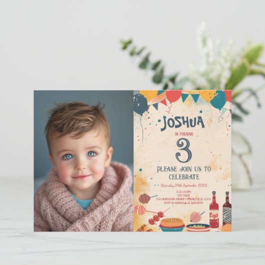 バーベキューテーマバースデーパーティーIカスタム写真 招待状 (スタンド正面)