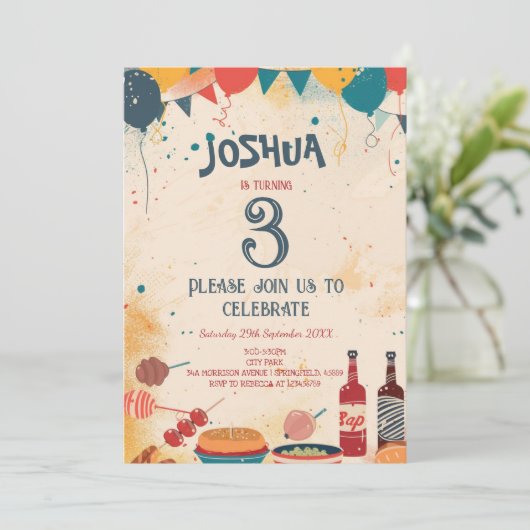 バーベキューテーマIカスタムフォトバースデーパーティー 招待状 (スタンド正面)