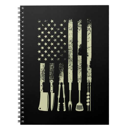 バーベキューバーベキューミート喫煙USフラグ ノートブック (正面)