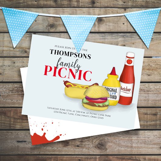 バーベキューファミリー懇親会カジュアルピクニックハンバーガー 招待状