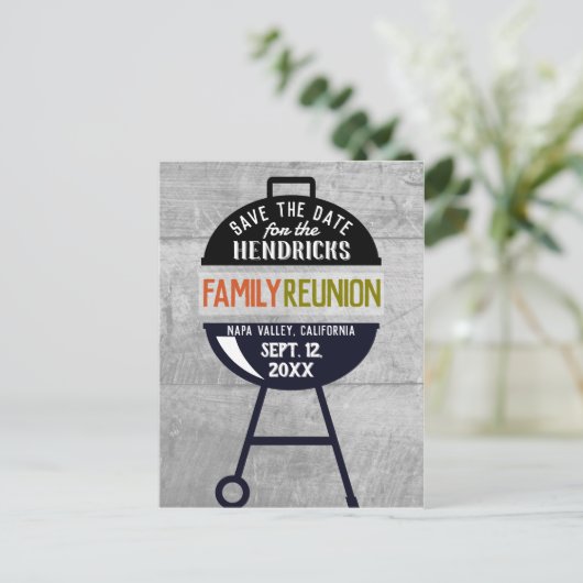 バーベキューファミリー懇親会日付ポストカードの保存 ポストカード (スタンド正面)