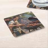 バーベキューマン誕生日 スクエアペーパーコースター (アングル)