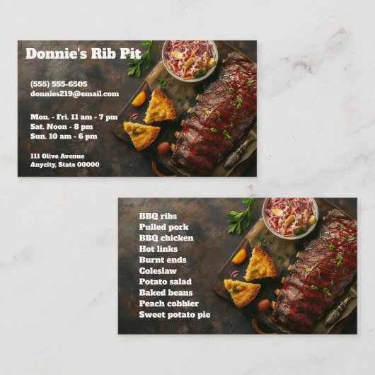 バーベキューリブのラックとコピー宇宙 名刺 (正面/裏面)