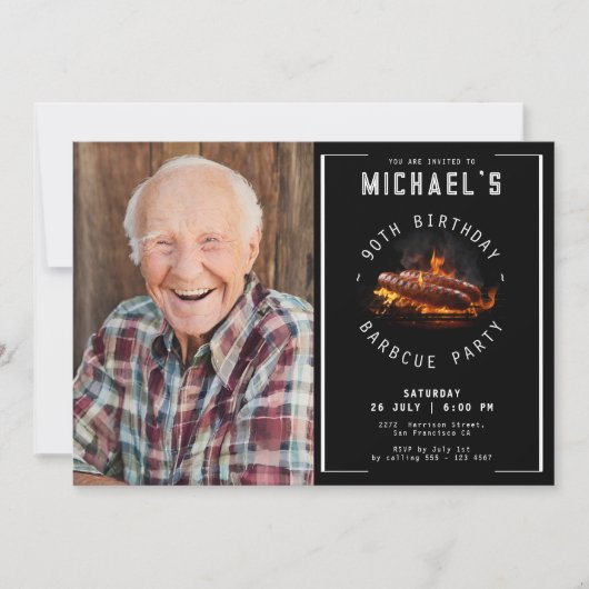 バーベキュー写真90歳の誕生日パーティー 招待状 (正面)