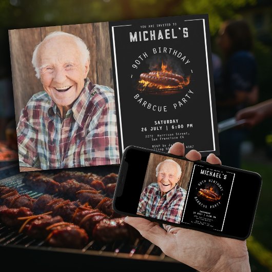 バーベキュー写真90歳の誕生日パーティー 招待状