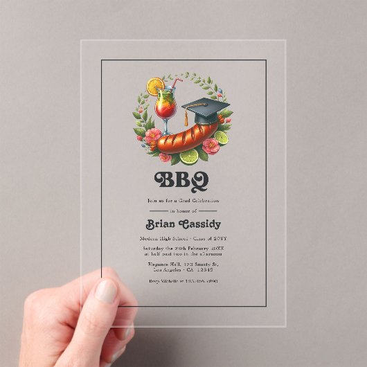 バーベキュー卒業パーティーのお祝い アクリル招待状 (インサイチュ (ポータブル))