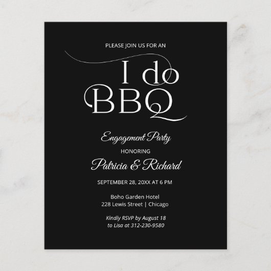 バーベキュー好きなカップルのエンゲージメントパーティー招待状 (正面)