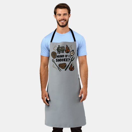 バーベキュー好きのための面白いスモーカーTシャツ エプロン (着用した状態)