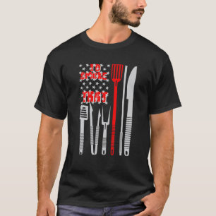 バーベキュー旗その愛国的なパパグリルAccを吸う Tシャツ