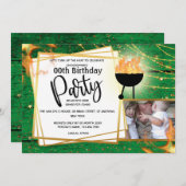 バーベキュー炎の紐が光る写真のAGE誕生日 招待状 (正面/裏面)