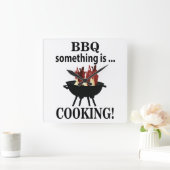 バーベキュー調理師シェフおもしろいBBQ スクエア壁時計 (ホーム)