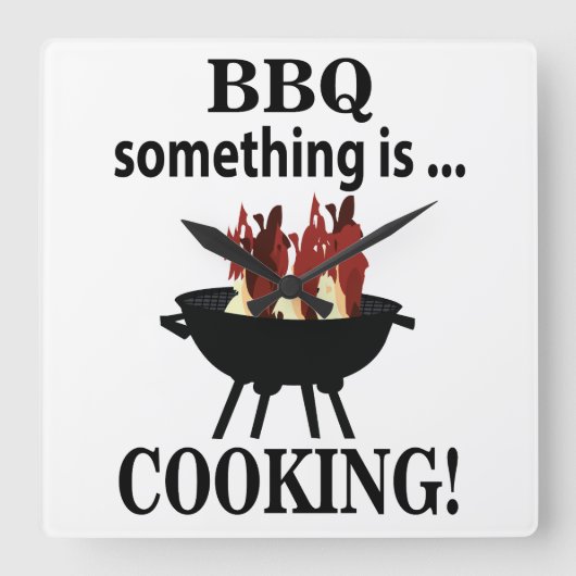 バーベキュー調理師シェフおもしろいBBQ スクエア壁時計 (正面)
