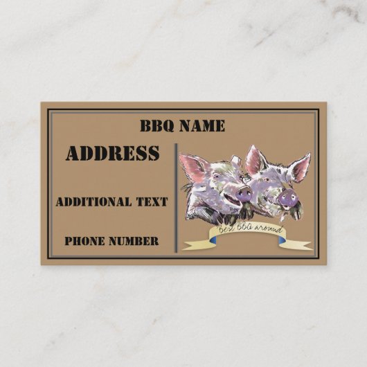 バーベキュー豚ペンとインク水の色のスケッチ 名刺 (正面)