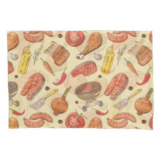 バーベキュー、グリル、手描きのシームレスな背景。 枕カバー