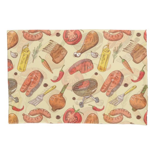 バーベキュー、グリル、手描きのシームレスな背景。 枕カバー (正面)