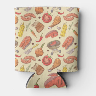 バーベキュー、グリル、手描きのシームレスな背景。 缶クーラー